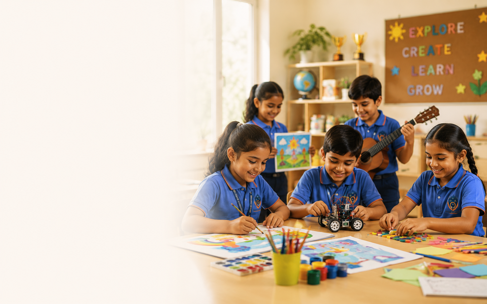 Vaarahi Kids students exploring art, music, robotics and creative learning activities